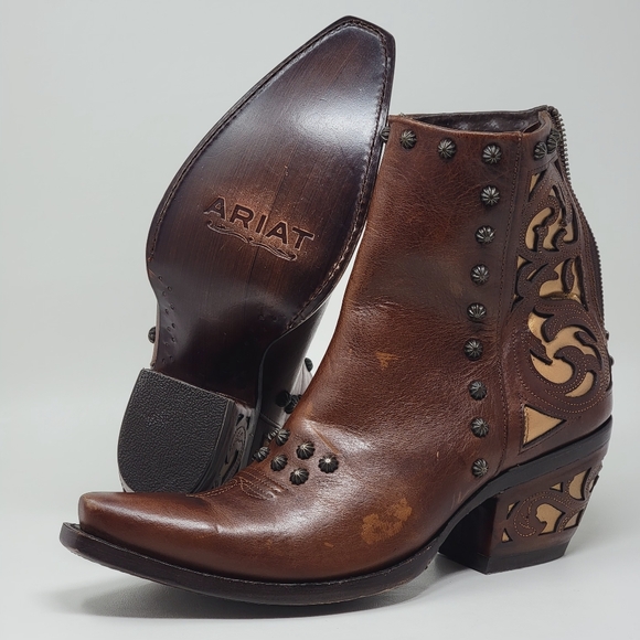 Ariat Shoes - Ariat Diva Western BootCognac Full Grain Leather Zipper Shaft Women's Size 9.5 B
